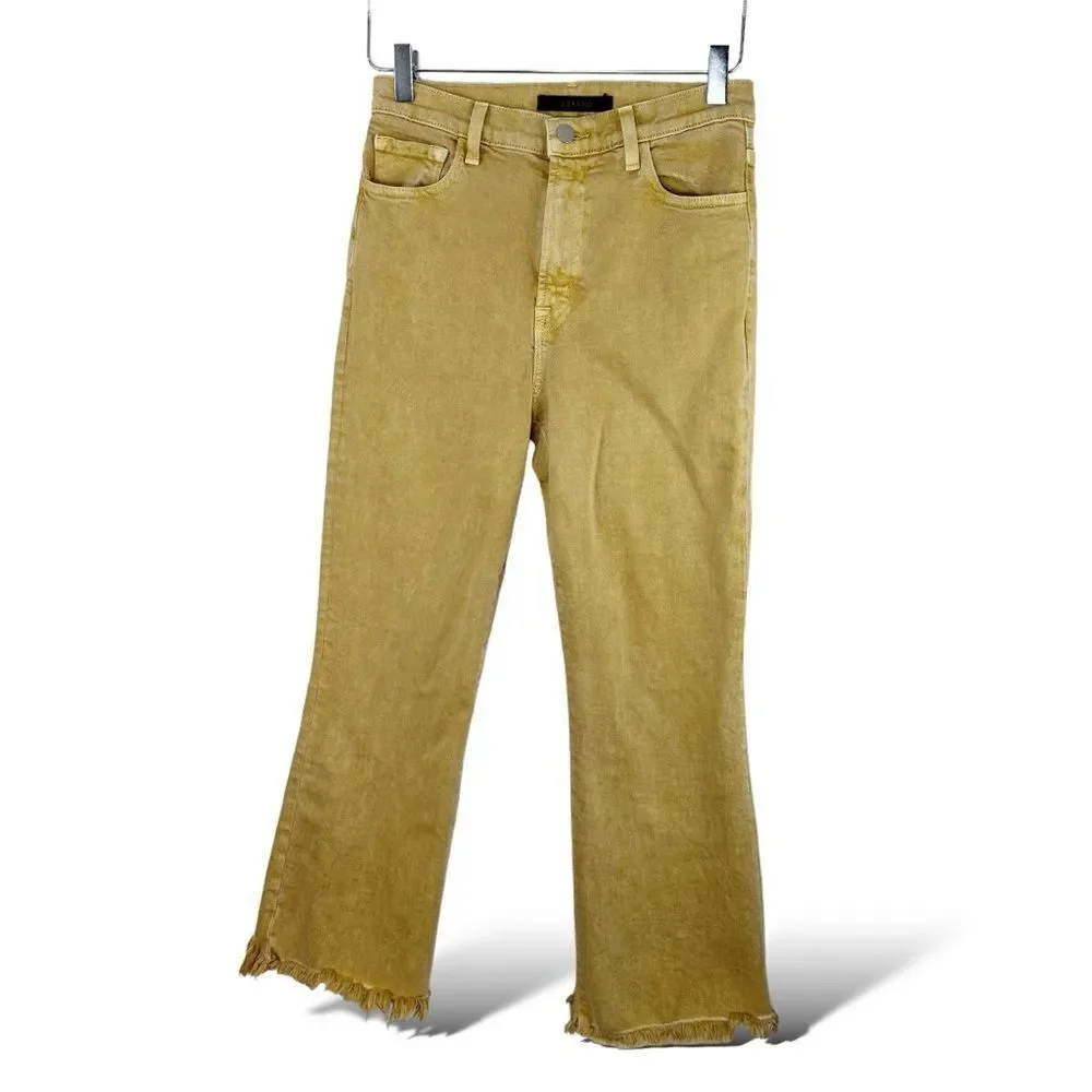 J Brand Julia Frayed-Hem Flared-Leg Cotton Blend‎ Jeans in Litho Gold Sz 26